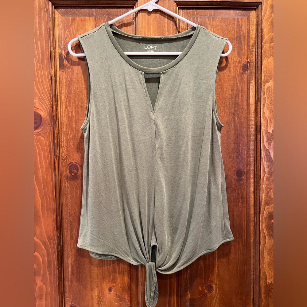 LOFT Olive Sleeveless Tie-Front Tank Top